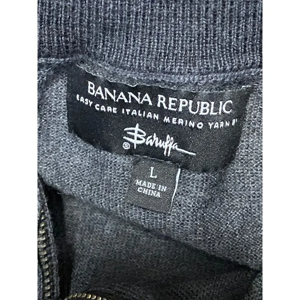 Banana Republic Men's Gray 100% Wool 1/4 Zip Knit Turtleneck Sweater Top Size L